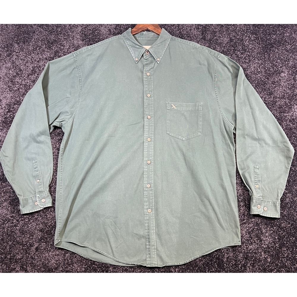 Vintage 90s Eddie Bauer Mens Button Down Shirt Long Sleeve Tall XL Green‎